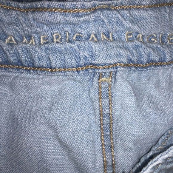 American Eagle Super Hi-Rise A-Line blue denim cotton skirt Sz 10 front pockets - Picture 3 of 5